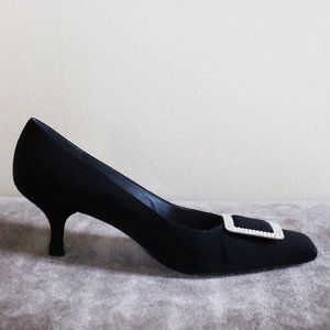 Stuart Weitzman Black Rhinestone Buckle Heels